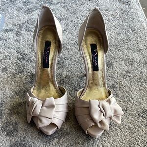 Nina Cream Peep Toe Heels with Bow Detail